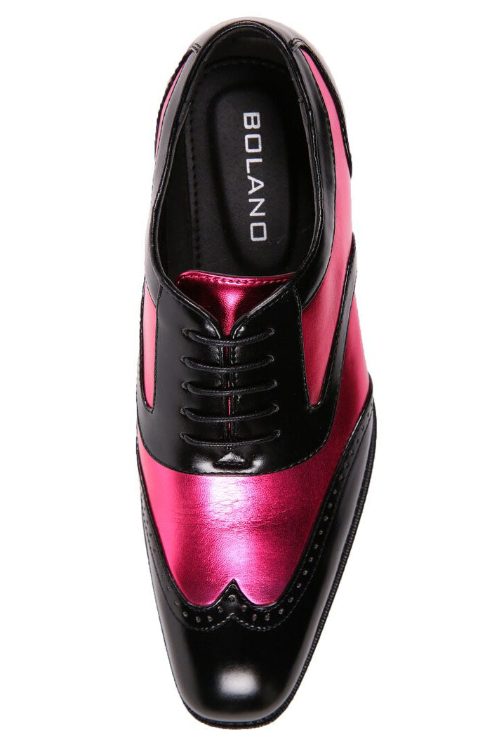 Bolano Mens Oxford Block Heel Two Tone Lace Up Tuxedo Dress Shoes Fuschia  Size 8.5 
