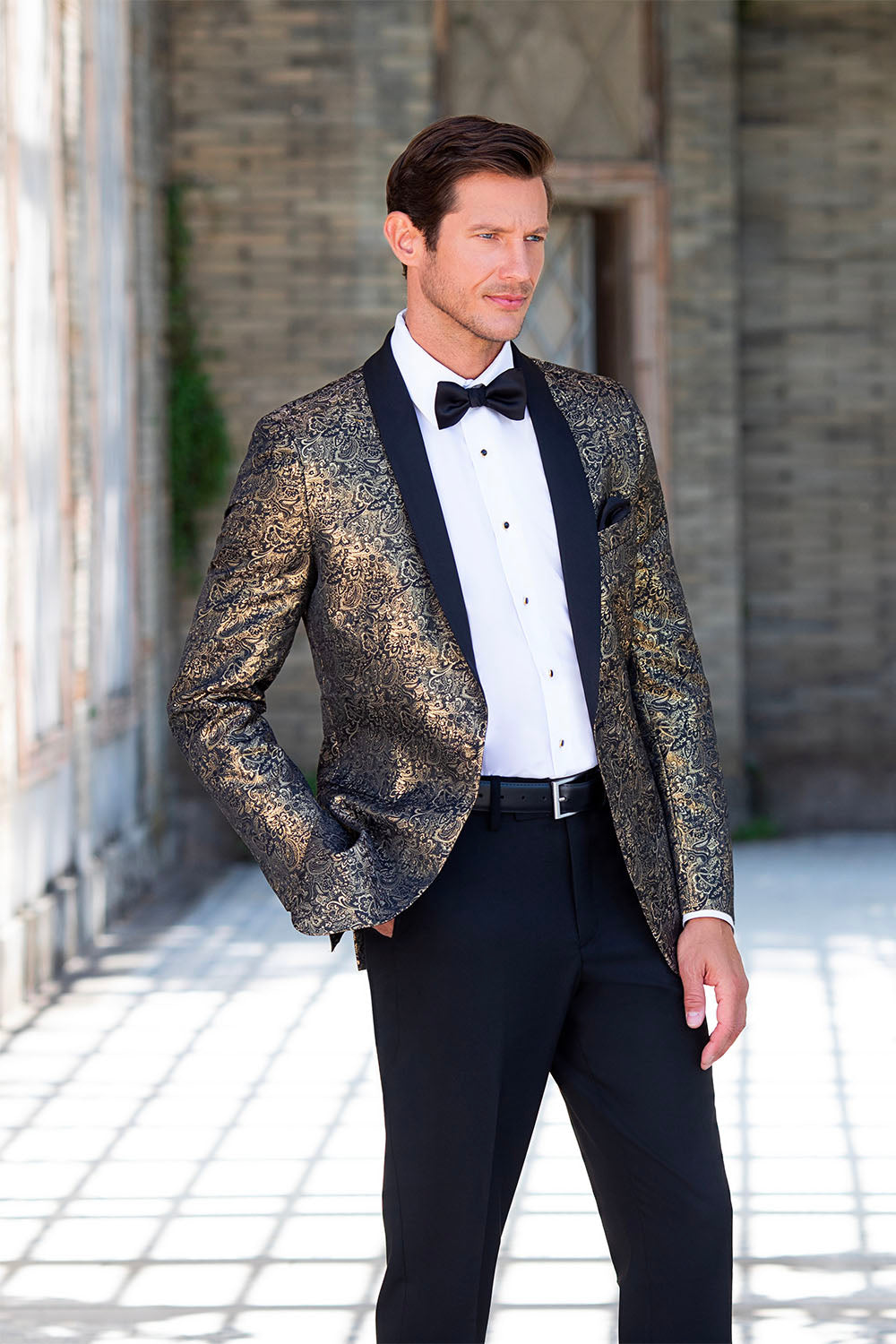 "Aries" Gold & Black Paisley Shawl Tuxedo Jacket (Separates)