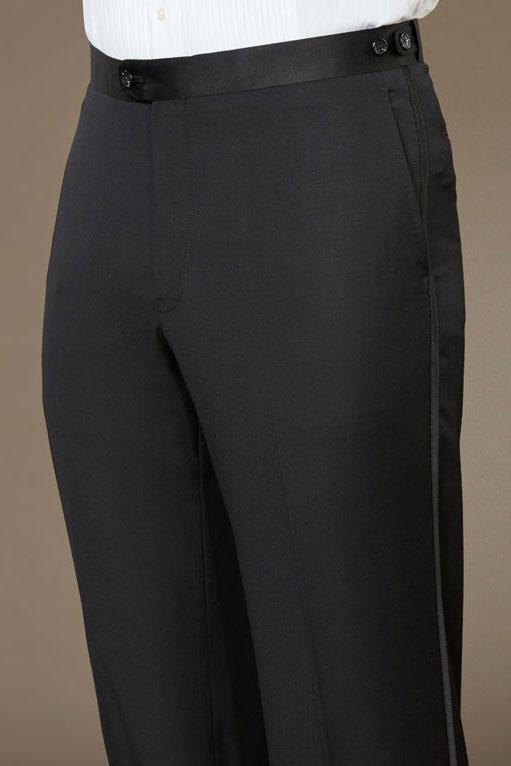 Max Davoli "Barrington" Black Super 150's Wool Plain Front Tuxedo Pants