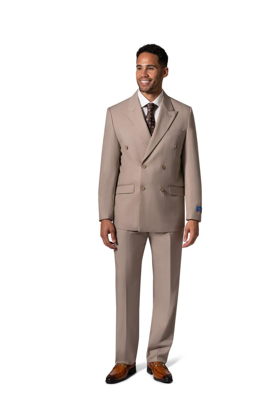 "Kingsley" Tan Double-Breasted Peak Suit (2-Piece Set)