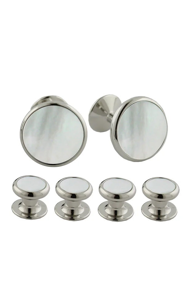 Mother of Pearl and Brass Studs & Cufflinks Set