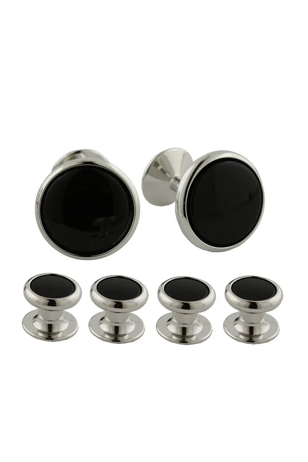 Onyx and Brass Studs & Cufflinks Set