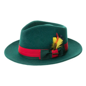 Grayson Fedora Crushable 100 % Australian Wool Traveler Two Tone Hunter Green And Red Bottom Hat - Ferrecci USA 