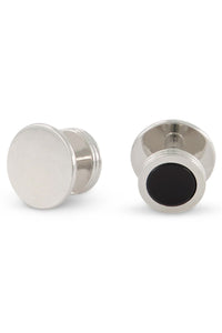 Premium Onyx Triple Rim Silver Studs and Cufflinks Set