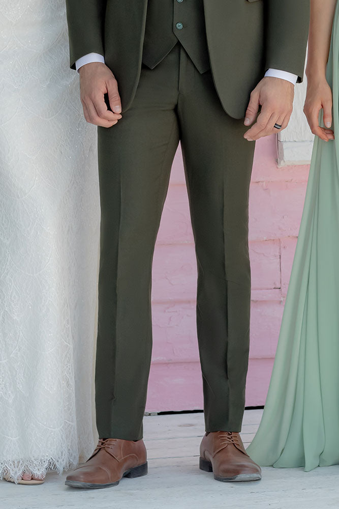 "Metro" Olive Green Luxury Wool Blend Suit Pants