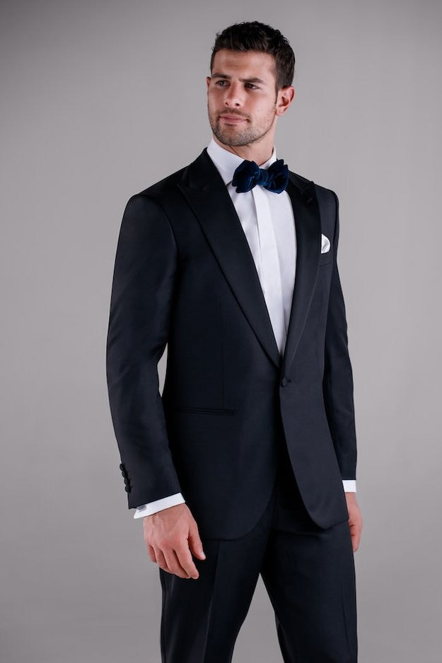 "Davoli Peak" Black 1-Button Peak Tuxedo (2-Piece Set)