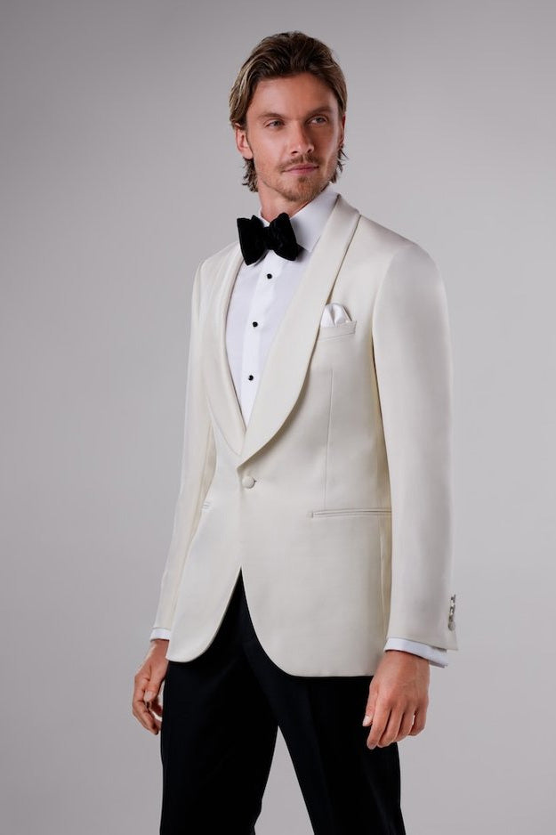 "Langford" Ivory 1-Button Shawl Dinner Jacket