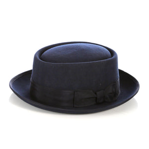 Navy Pork Pie Hat - Wool - Ferrecci USA 