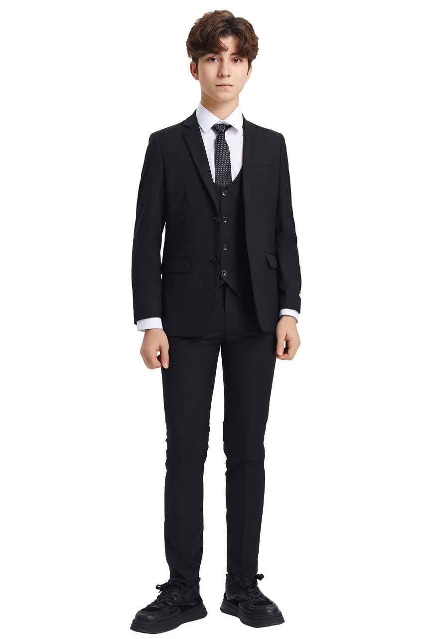 "Huntington" Stacy Adams Kids Black Suit (5-Piece Set)