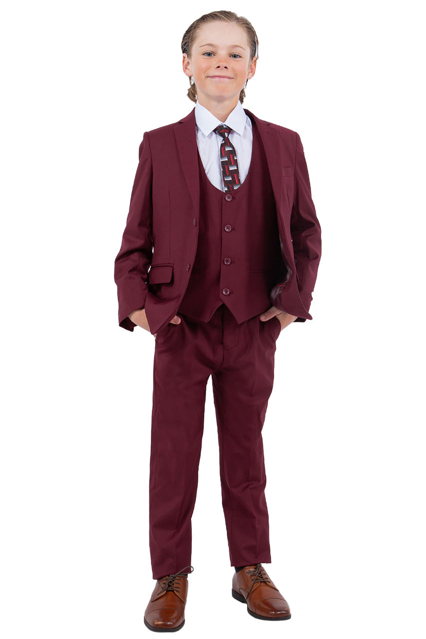 "Huntington" Stacy Adams Kids Burgundy Suit (5-Piece Set)