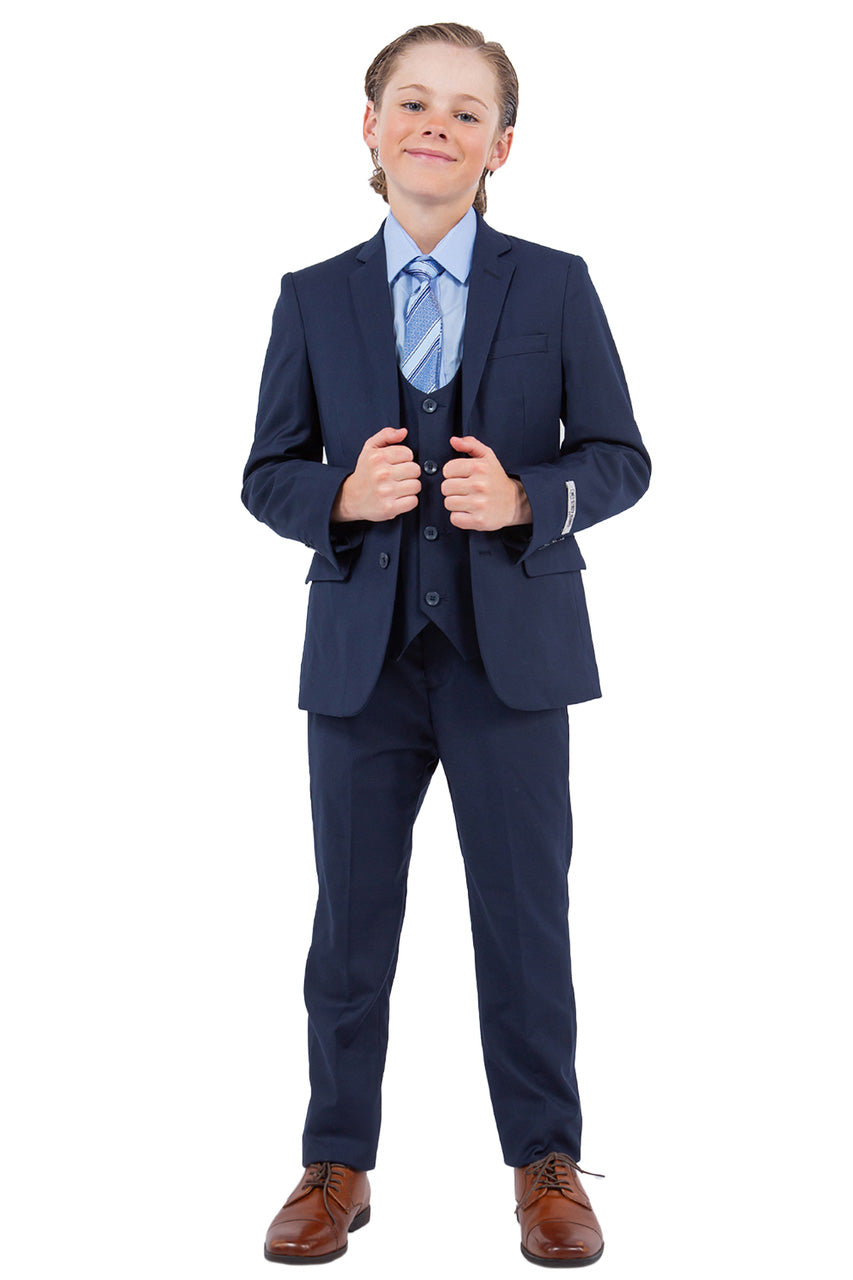 "Huntington" Stacy Adams Kids Navy Suit (5-Piece Set)