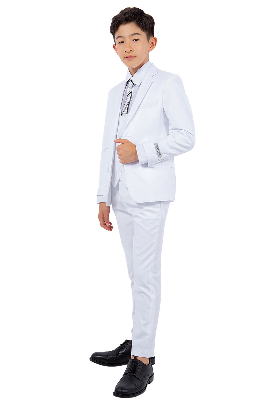 "Huntington" Stacy Adams Kids White Suit (5-Piece Set)