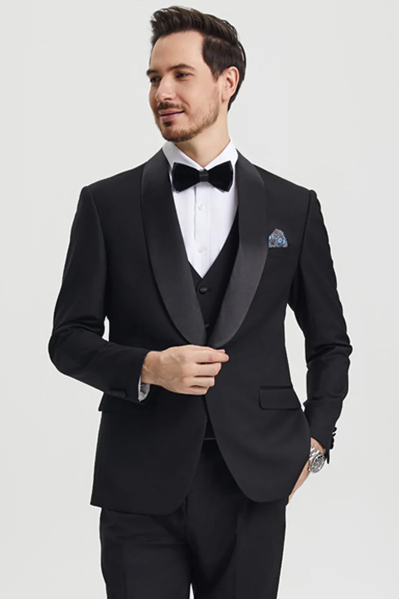 "Calloway" Black 1-Button Shawl Tuxedo (3-Piece Set)