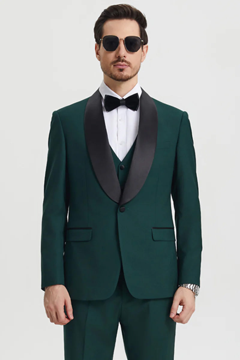 "Calloway" Hunter Green 1-Button Shawl Tuxedo (3-Piece Set)