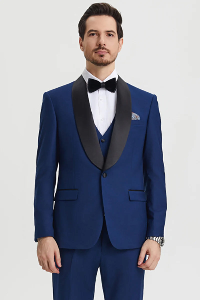 "Calloway" Indigo Blue 1-Button Shawl Tuxedo (3-Piece Set)