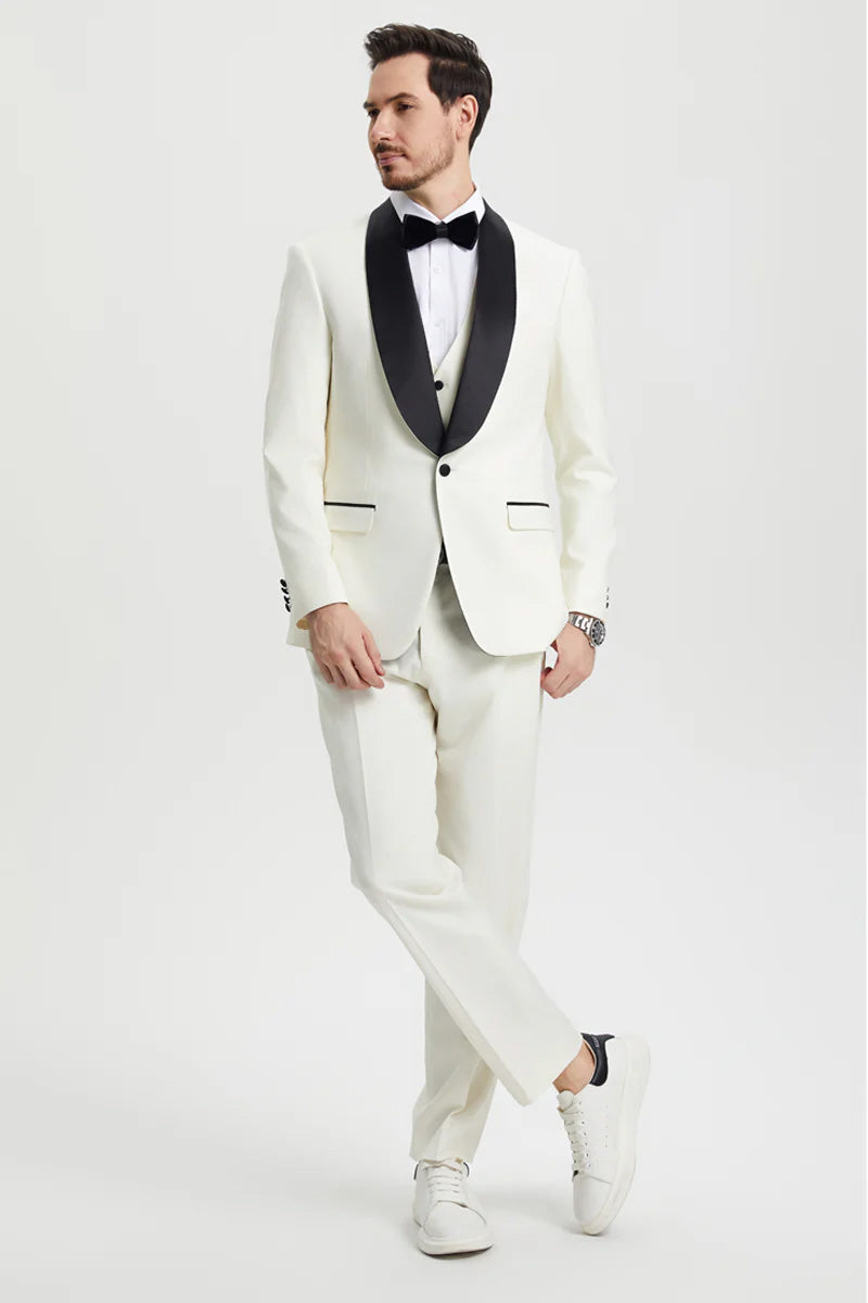 "Calloway" Ivory 1-Button Shawl Tuxedo (3-Piece Set)