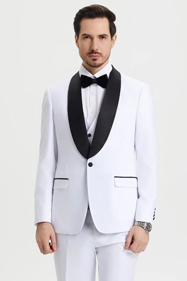 "Calloway" White 1-Button Shawl Tuxedo (3-Piece Set)