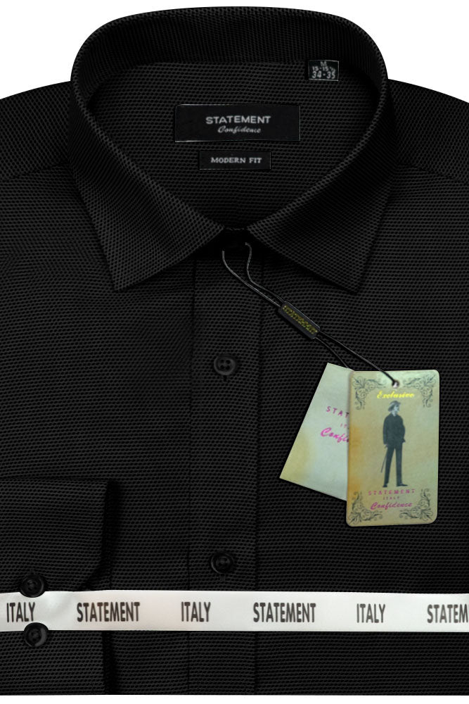 "Drake" Black Pindot Laydown Dress Shirt