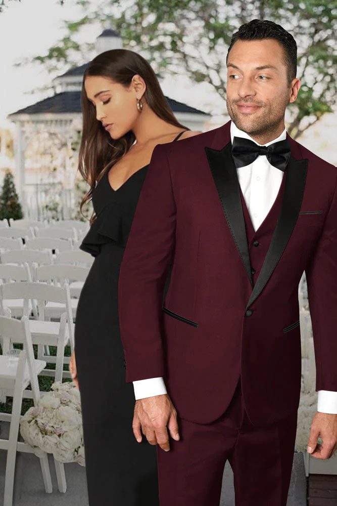 "Jonathan" Burgundy 1-Button Peak Tuxedo (4-Piece Set)