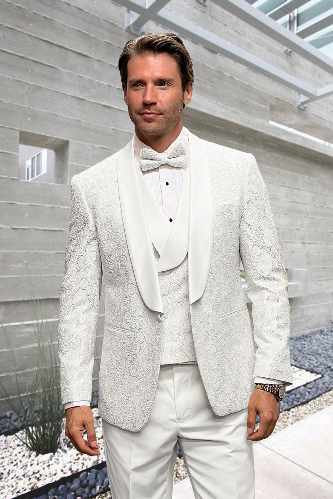 "Grammy" White 1-Button Shawl Tuxedo (4-Piece Set)