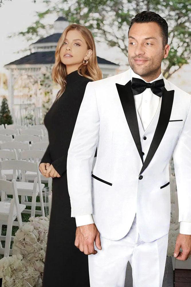 "Jonathan" White 1-Button Peak Tuxedo (4-Piece Set)