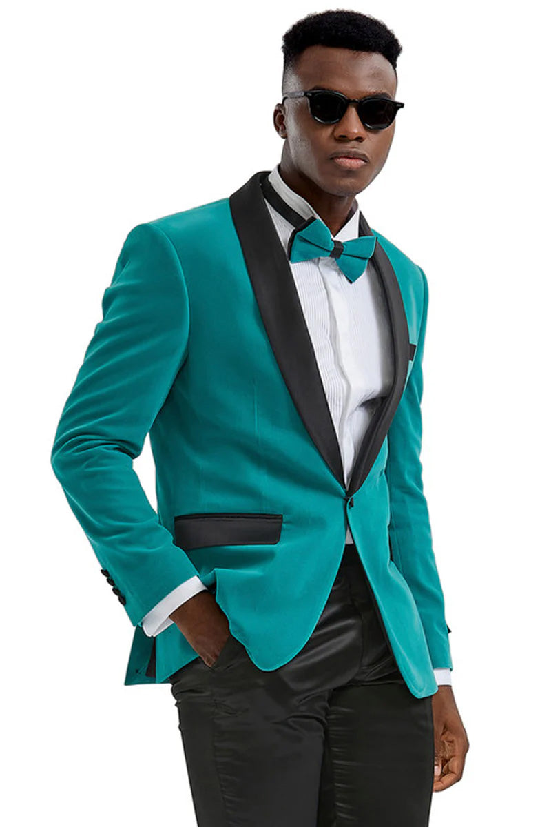 "Royale" Teal Velvet Tuxedo Jacket (Separates)