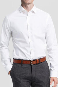 "Icon" White Laydown Cotton Blend Dress Shirt