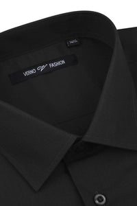 "Icon" Black Laydown Cotton Blend Dress Shirt