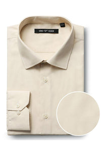 "Icon" Taupe Laydown Cotton Blend Dress Shirt