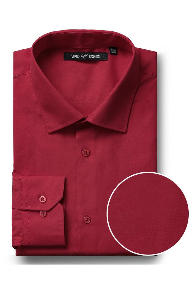 "Icon" Brick Red Laydown Cotton Blend Dress Shirt