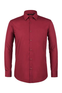 "Icon" Brick Red Laydown Cotton Blend Dress Shirt