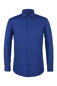 "Icon" Royal Blue Laydown Cotton Blend Dress Shirt