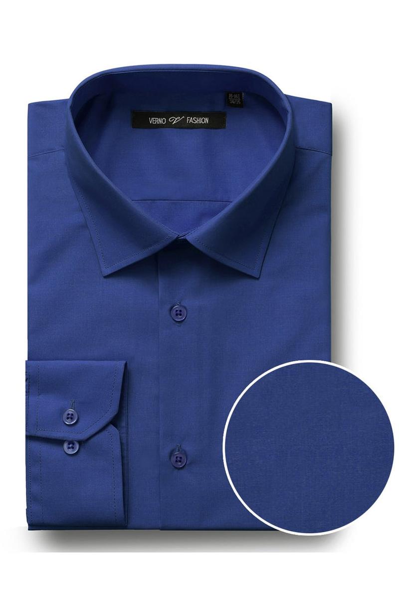 "Icon" Royal Blue Laydown Cotton Blend Dress Shirt