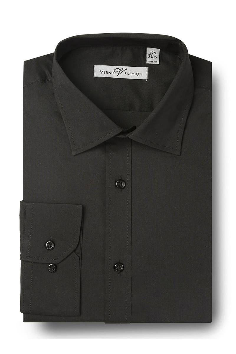 "Legend" Black Laydown Cotton Blend Dress Shirt