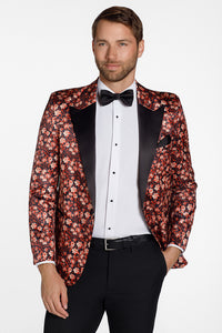 "Floral Fusion" Burnt Orange Peak Tuxedo Jacket (Separates)