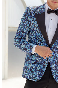 "Floral Fusion" Cobalt Blue Peak Tuxedo Jacket (Separates)