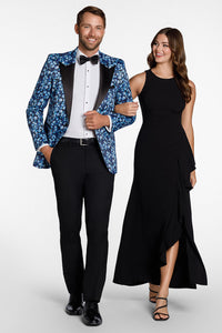 "Floral Fusion" Cobalt Blue Peak Tuxedo Jacket (Separates)