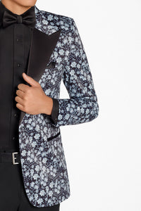 "Floral Fusion" Dark Grey Peak Tuxedo Jacket (Separates)