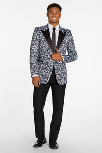 "Floral Fusion" Dark Grey Peak Tuxedo Jacket (Separates)