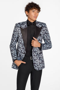 "Floral Fusion" Dark Grey Peak Tuxedo Jacket (Separates)