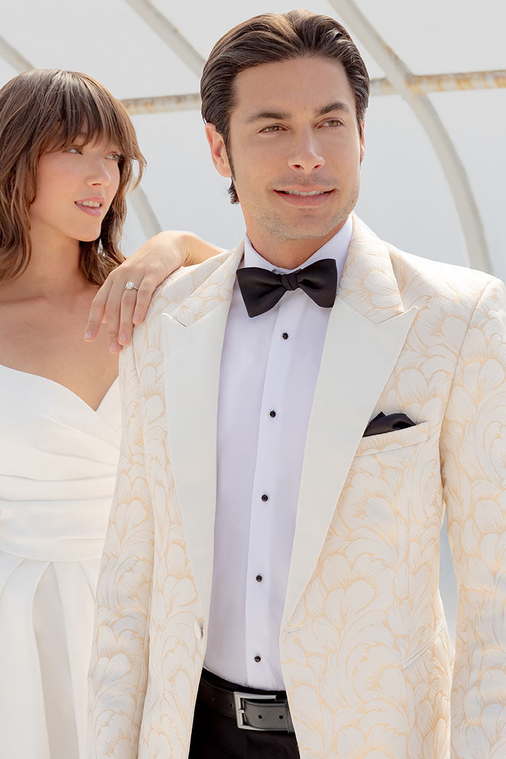 "Savannah" Ivory & Gold Peak Tuxedo Jacket (Separates)