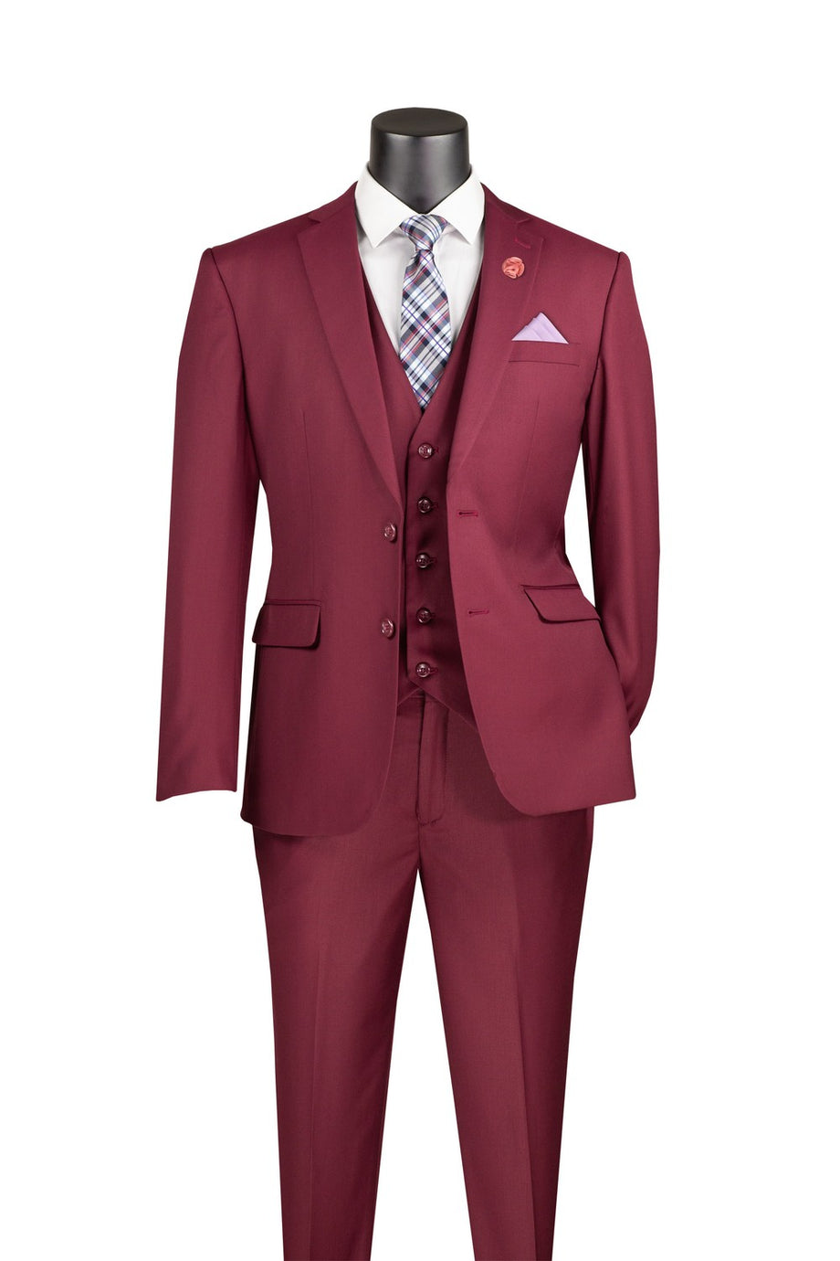 "Preston" Burgundy 2-Button Notch Suit (3-Piece Set)