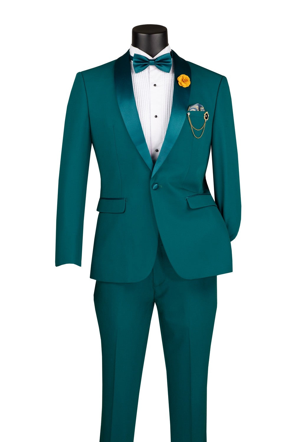 "Spectrum" Teal 1-Button Shawl Tuxedo (3-Piece Set)