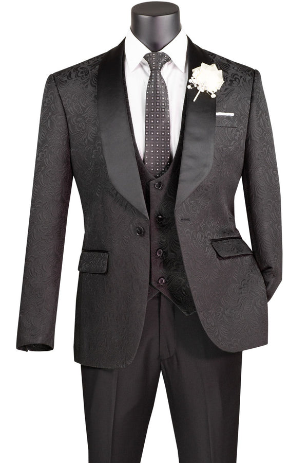 "Nico" Black Vinci 1-Button Shawl Tuxedo (3-Piece Set)