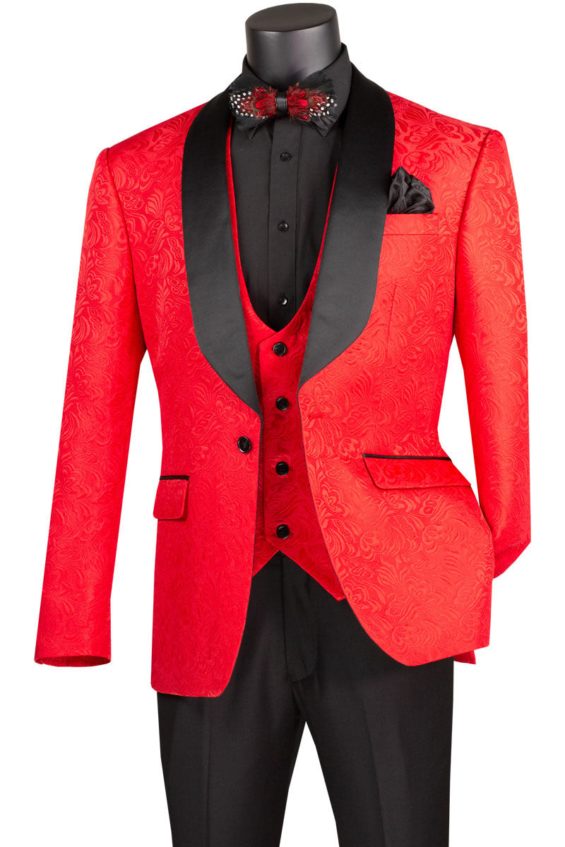 "Nico" Red Vinci 1-Button Shawl Tuxedo (3-Piece Set)