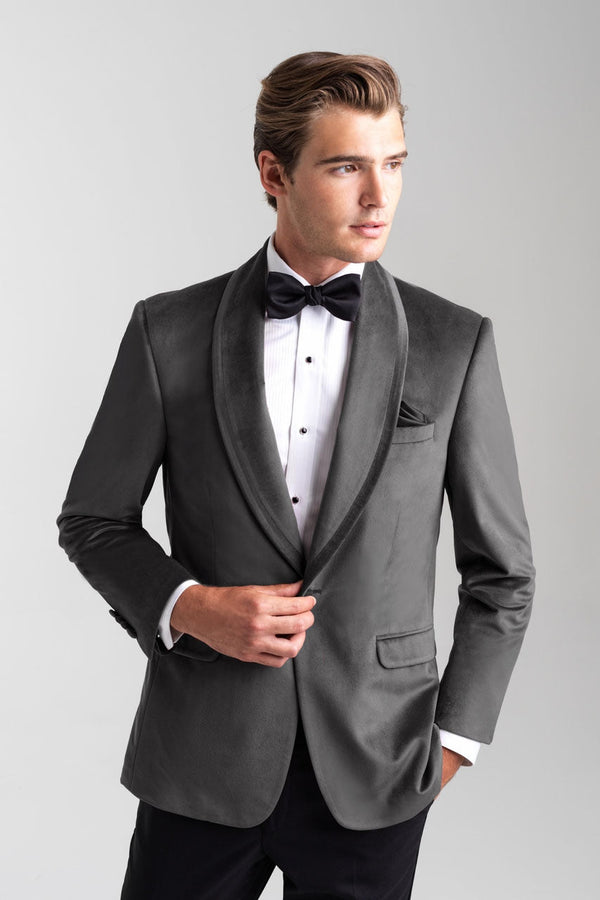 Allure Men "Venice" Silver Grey Velvet Dinner Jacket (Separates)