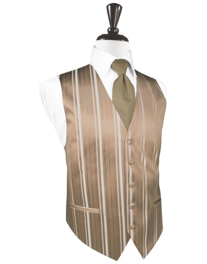 Latte Striped Satin Tuxedo Vest