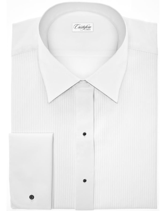 Cristoforo Cardi "Dominic" White Swiss Pleat Laydown Tuxedo Shirt