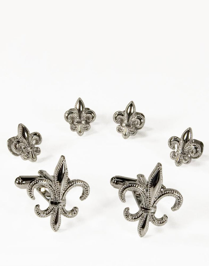 Cristoforo Cardi Fleur de Lis Silver Studs and Cufflinks Set