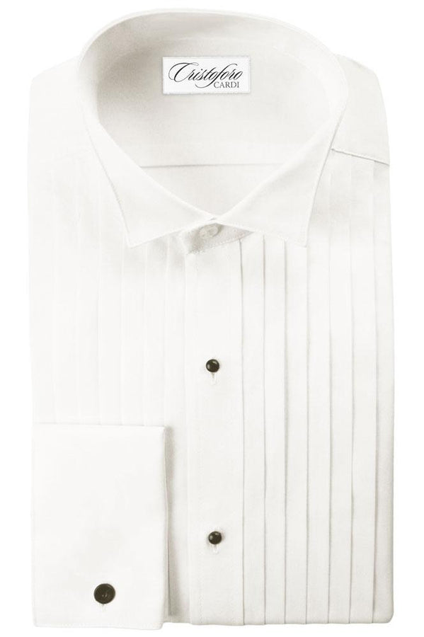 Cristoforo Cardi "Roma" Ivory Pleated Wingtip Tuxedo Shirt